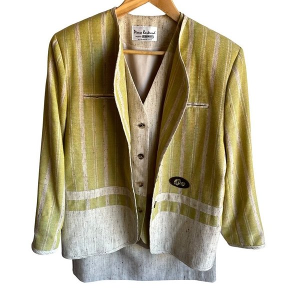 Vintage 3-piece Skirt Suit Set Jacket Vest Linen Silk Blend Medium Work Mini EUC - Picture 1 of 14